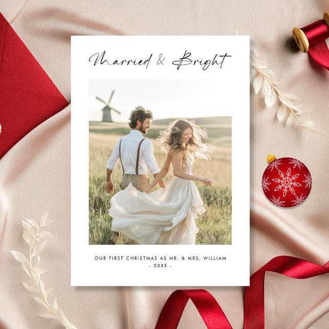 Married and Bright Newlywed First Christmas Photo Holiday Card (Creator Uploaded)