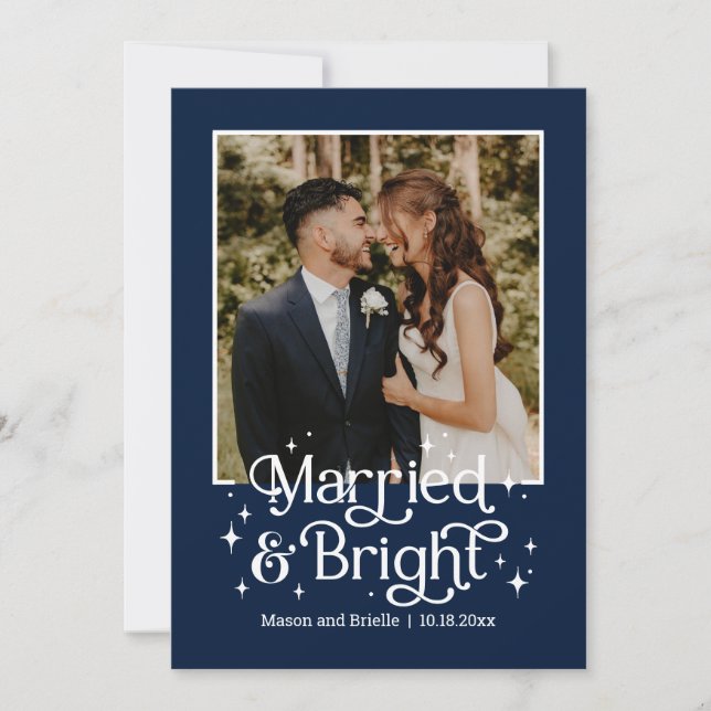 Married and Bright Newlywed Holiday Photo Card (Front)