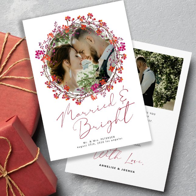 Married and Bright newlywed photo Christmas  Holiday Card (Creator Uploaded)