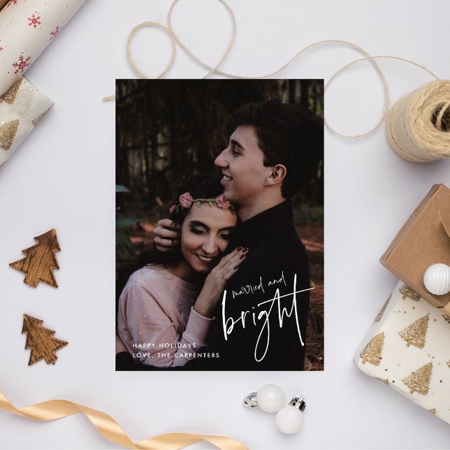 Married and Bright Newlywed Photo Christmas Holiday Card (Married and Bright Newlywed Photo Christmas Holiday Card)