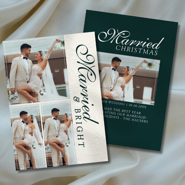 Married and Bright Photo Grid Newlywed Holiday Card (Capture the love from your wedding day with this Married and Bright Photo Grid Newlywed Holiday Card)