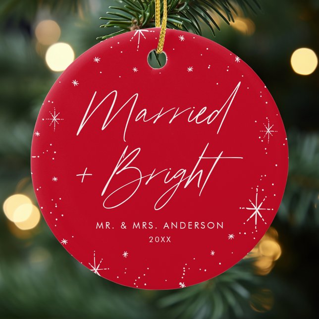 Married and Bright Red Holiday Photo Ceramic Tree Decoration (Creator Uploaded)