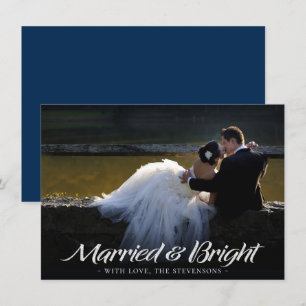 Married and Bright Trendy Navy Photo Christmas Holiday Card