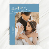 Married and Grateful Wedding Photo Denim Blue