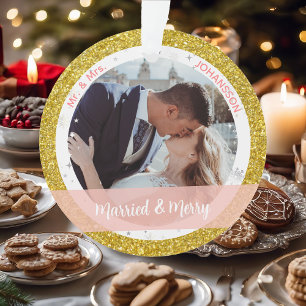 Married and Merry 1st Xmas as Mr and Mrs 2 Photos Ornament
