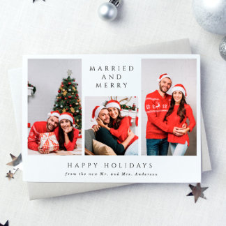 Married and Merry | 3-Photo First Christmas Holiday Card