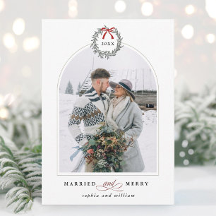 Married and Merry Arched Photo Christmas Holiday Card
