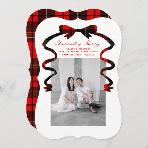 Married and Merry Bow Photo Christmas Newlyweds Holiday Card