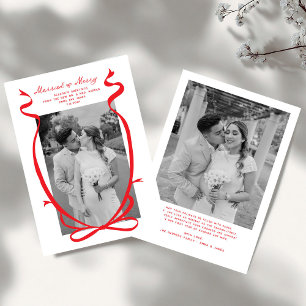 Married and Merry Bow Photo Christmas Newlyweds Holiday Card