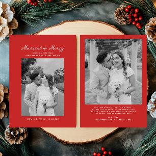 Married and Merry Bow Photo Christmas Newlyweds Holiday Card