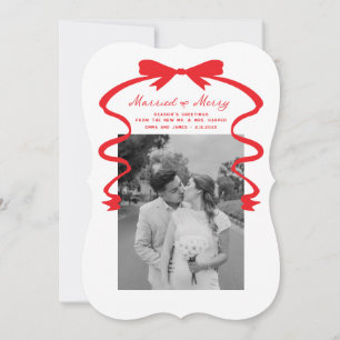 Married and Merry Bow Photo Christmas Newlyweds Holiday Card