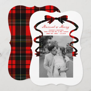 Married and Merry Bow Photo Christmas Newlyweds Holiday Card