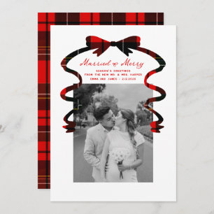 Married and Merry Bow Photo Christmas Newlyweds Holiday Card