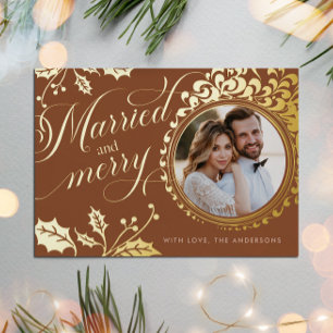 Married and Merry Calligraphy Boho Brown 1 Photo