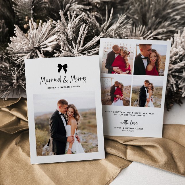 Married and Merry | Chic Coquette Bow with Photo Holiday Card (Creator Uploaded)