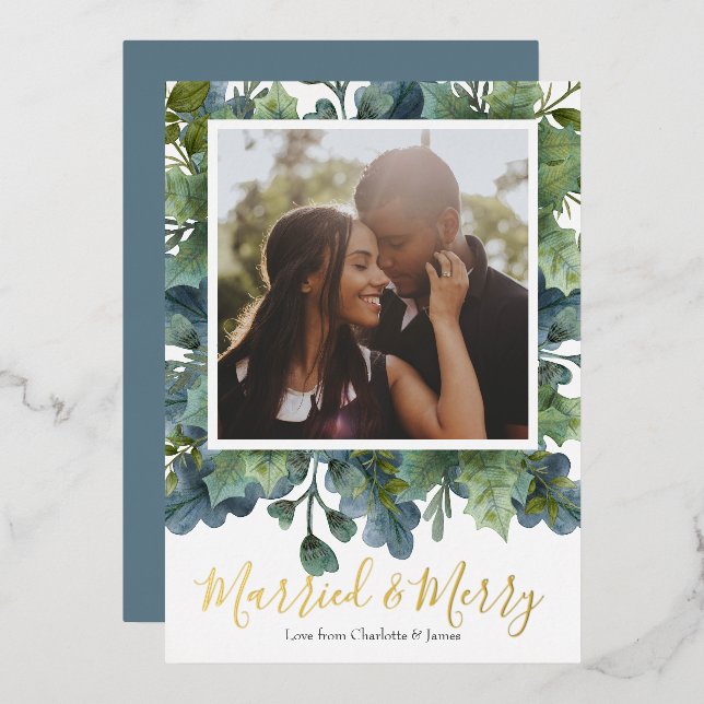 Married and Merry Christmas Foliage Photo (Front/Back)