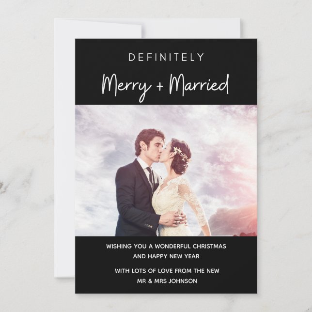 Married and Merry Christmas Holiday Newlywed Photo Card (Front)