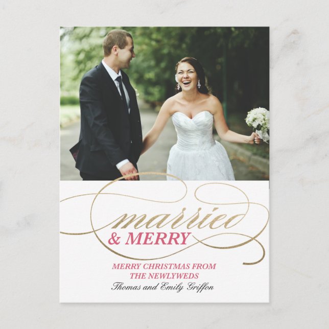 Married and Merry | Christmas Holiday Postcard (Front)