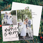 Married and Merry Christmas Photo Holiday Card<br><div class="desc">Make a stunning statement this holiday season with this stylish 2 photos holiday card featuring "married and merry" in a chic script font,  perfect for the newly married couple. Add your own personalised sentiment on the back.</div>