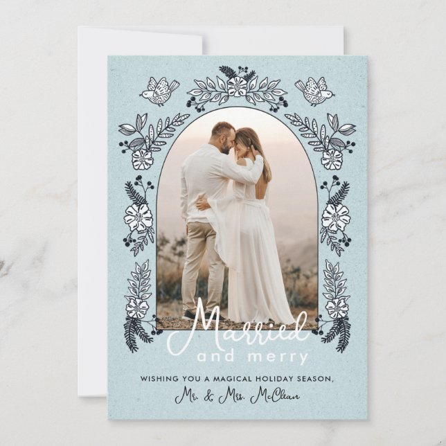 Married and Merry Christmas Wedding Photo Arch Holiday Card (Front)
