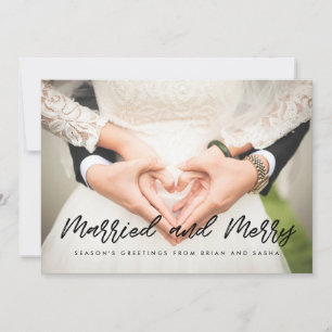 Married and Merry Christmas wedding photo card