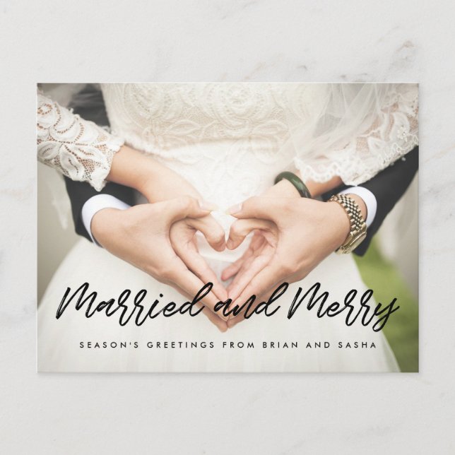 Married and Merry Christmas wedding photo Postcard (Front)