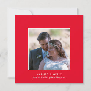 Married and Merry Contemporary Photo Christmas Red Holiday Card