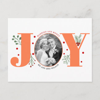 Married and Merry coral JOY Christmas photo Postcard