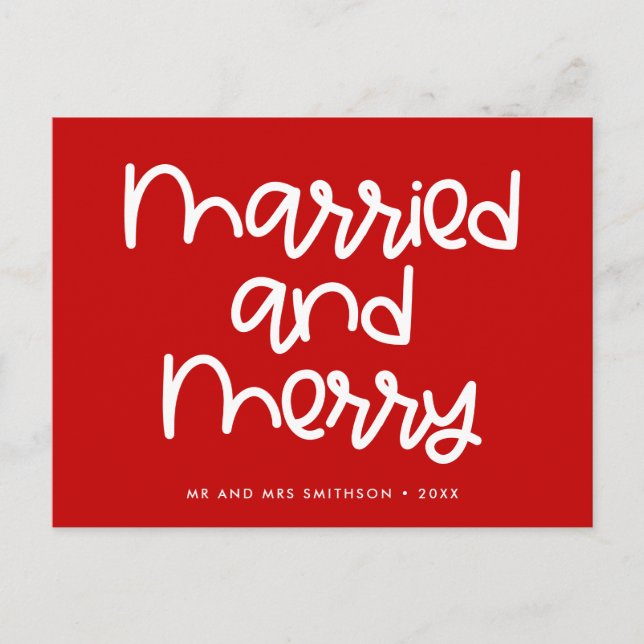 Married and Merry cute simple Christmas wedding Postcard (Front)