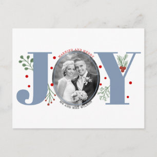Married and Merry dusty blue JOY Christmas photo Postcard
