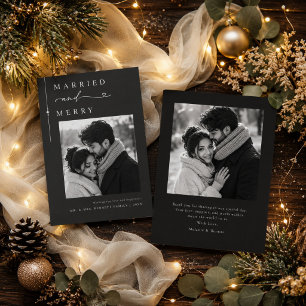 Married and Merry Elegant Christmas Two Photo Holiday Card