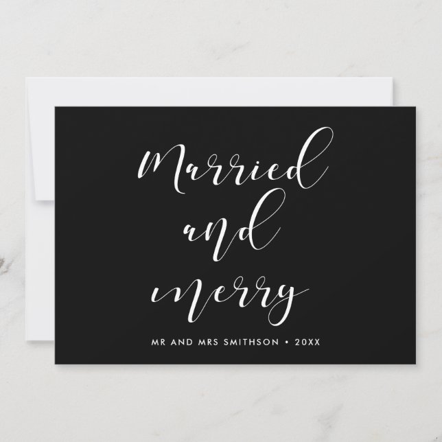 Married and Merry elegant Christmas wedding Announcement (Front)