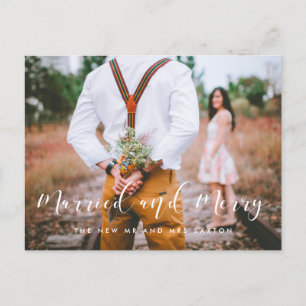Married and Merry elegant photo Christmas Postcard