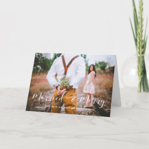 Married and Merry elegant white font Holiday Card