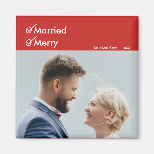 Married and Merry First Married Christmas Photo Magnet