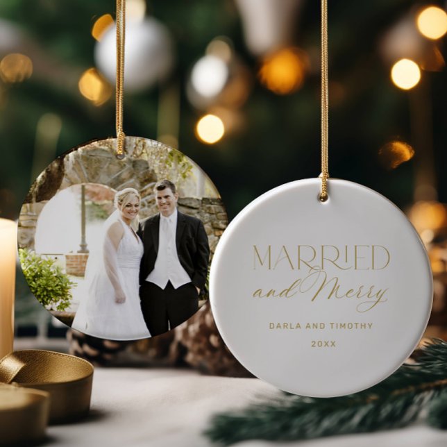 Married and Merry Gold Christmas  Ceramic Tree Decoration (Creator Uploaded)