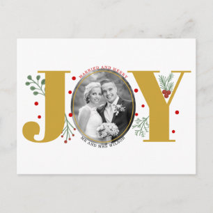 Married and Merry gold JOY Christmas holiday photo Postcard