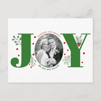 Married and Merry green JOY Christmas photo Postcard