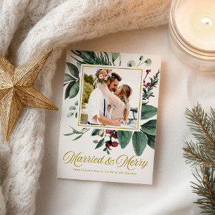Married And Merry Holiday Christmas Photo Postcard