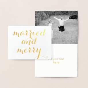 Married and Merry holly berry Christmas gold Foil Card