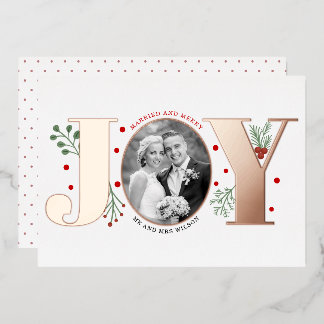 Married and Merry JOY Christmas photo rose gold 