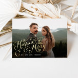Married and Merry Lettering Newlywed Photo<br><div class="desc">Full photo holiday card featuring our original hand-lettering that says "Married & Merry." Add additional photos and personalised text to the back.</div>