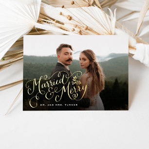 Married and Merry Lettering Newlywed Photo