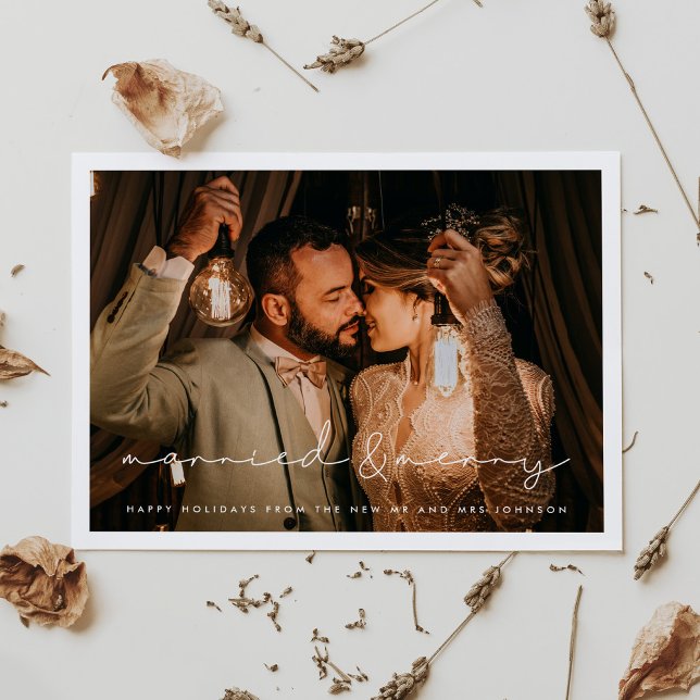 Married and Merry minimalist photo Christmas Postcard (Creator Uploaded)