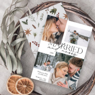 Married and Merry Modern 4 Photo Newlywed Holiday Card