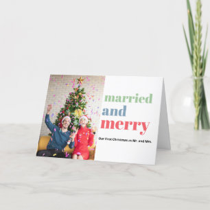 Married And Merry Modern Photo First Christmas Holiday Card