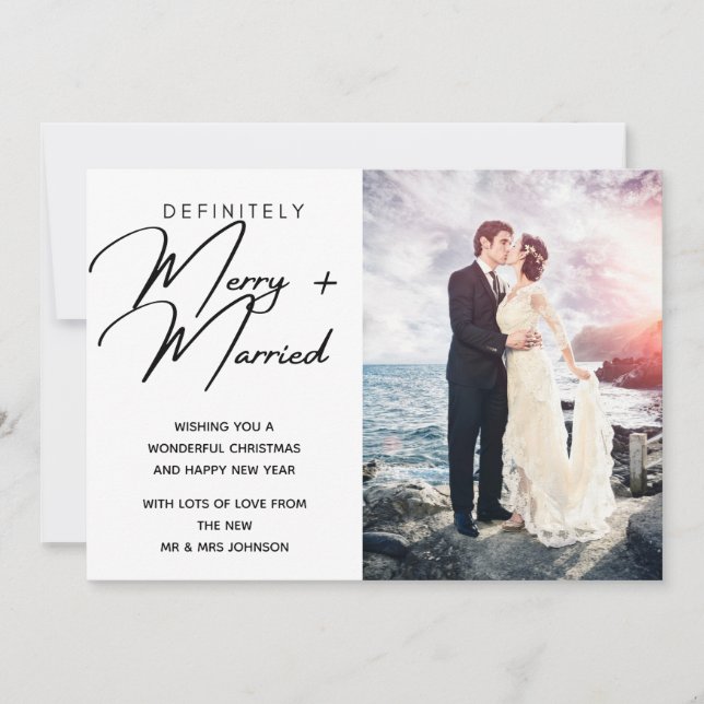 Married and Merry Newlywed Christmas Holiday Photo Card (Front)