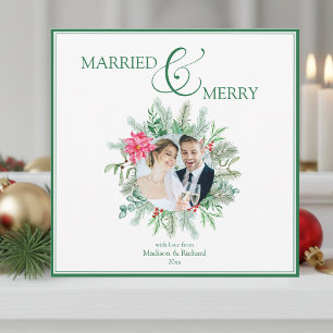 Married and Merry Newlywed Christmas Photo Holiday Card