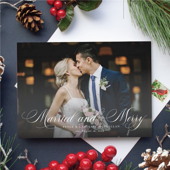 Married and Merry Newlywed Holiday Photo Card (Creator Uploaded)