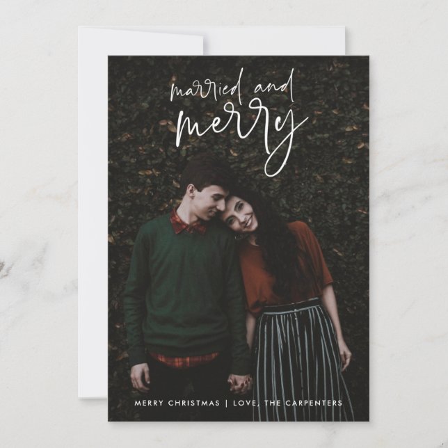 Married and Merry Newlywed Photo Christmas Holiday Card (Front)